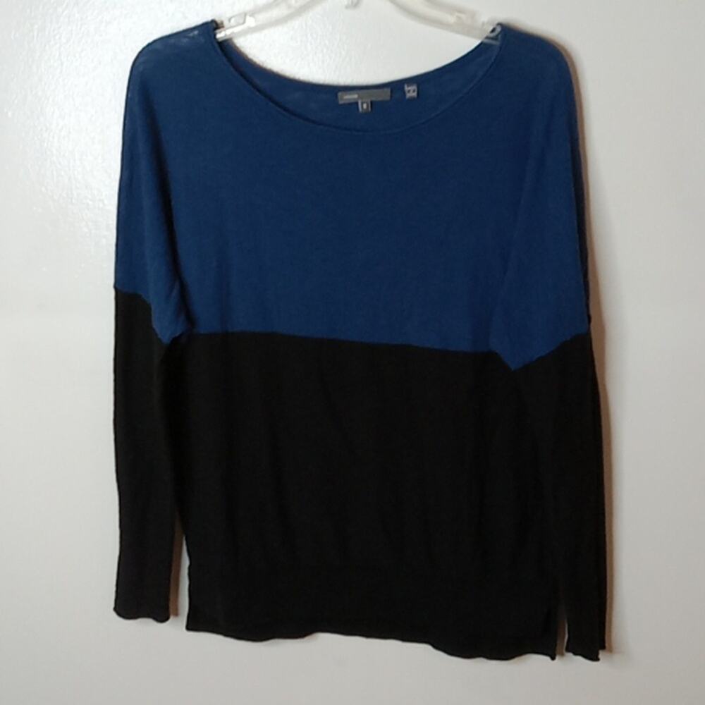 Vince Women's  Black/Blue Colorblock Long Sleeve Small knit top. Office, Casual